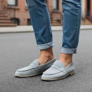 ZARA Gray Suede Loafers Womens Size 38 US 7 Penny Slip On Flats Casual Shoes